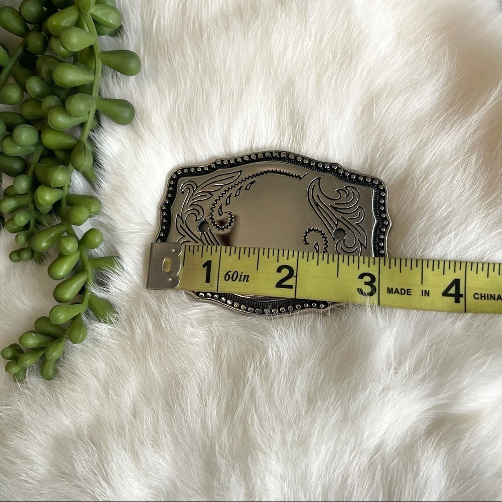 Belt Buckle Floral Silver & Black Rodeo Western - Picture 5 of 5